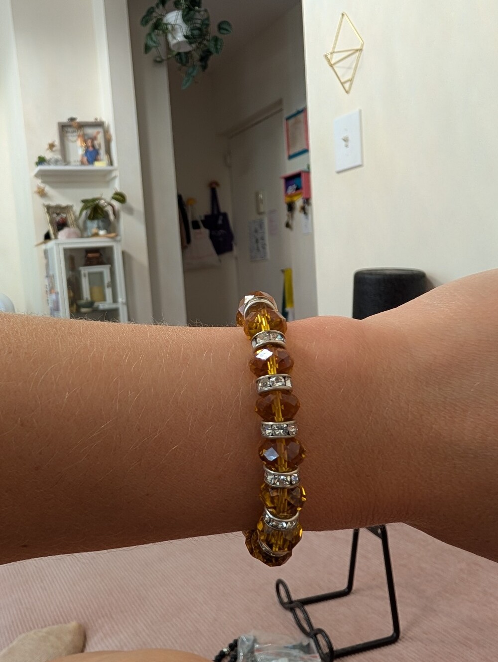 Amber Crystal & Rhinestone Rondelle Stretch Bracelet - Picture 4 of 5
